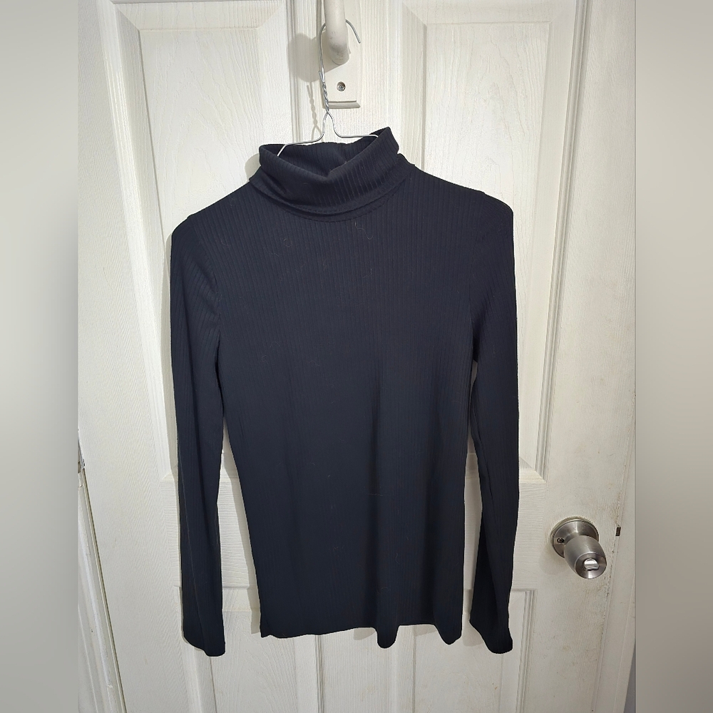 Madewell Womens Long Sleeve Ribbed Turtleneck Shirt Black Size XS